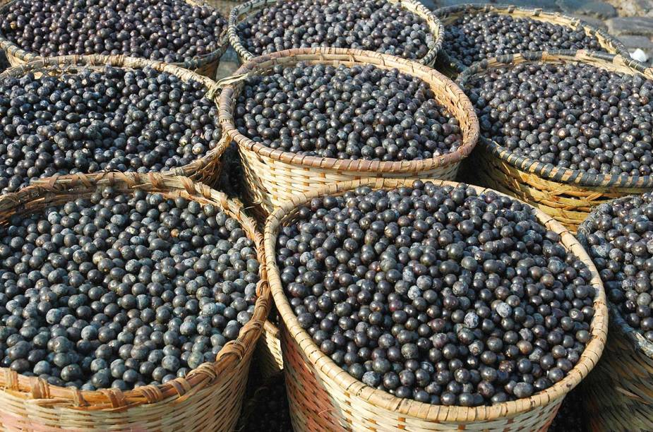 Açaí - um dos produtos originários da Amazônia que a cidade de Belém propagou para o Brasil e para o mundo - pode ser visto aos barris no <a href="https://viajeaqui.abril.com.br/estabelecimentos/br-pa-belem-atracao-mercado-ver-o-peso" rel="Mercado Ver-o-Peso" target="_blank">Mercado Ver-o-Peso</a>