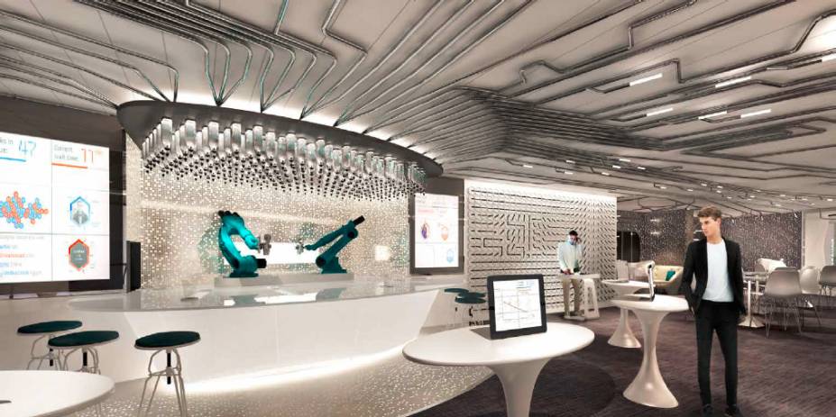 <strong>Bionic Bar</strong>Robôs bartenders preparam coquetéis no Bionic Bar - nele, o hóspede faz o pedido pelo tablet para que o robô prepare e sirva a sua bebida <strong>Bionic Bar</strong>Robôs bartenders preparam coquetéis no Bionic Bar - nele, o hóspede faz o pedido pelo tablet para que o robô prepare e sirva a sua bebida