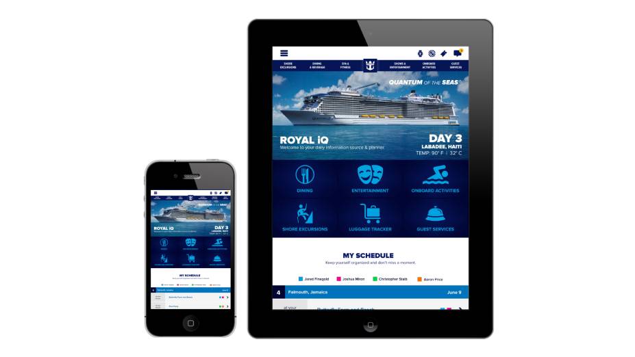 <strong>Aplicativo Royal iQ</strong>Com acesso pelos smartphones e tablets dos passageiros e também pelos totens espalhados pelos navios, o aplicativo possibilita organizar a programação de bordo e contatar outras pessoas <strong>Aplicativo Royal iQ</strong>Com acesso pelos smartphones e tablets dos passageiros e também pelos totens espalhados pelos navios, o aplicativo possibilita organizar a programação de bordo e contatar outras pessoas
