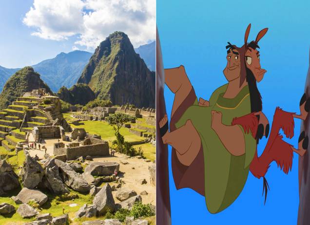 <strong><a href="https://viajeaqui.abril.com.br/cidades/peru-machu-picchu" rel="Machu Picchu" target="_self">Machu Picchu</a>, <a href="https://viajeaqui.abril.com.br/paises/peru" rel="Peru" target="_self">Peru</a> (<em>A Nova Onda do Imperador</em>)</strong> Os povos incas habitaram regiões que hoje correspondem às cidades de Machu Picchu e <a href="https://viajeaqui.abril.com.br/cidades/peru-cusco" rel="Cusco" target="_self">Cusco</a>. Essa última, aliás, dá nome ao imperador pilantra que protagoniza o filme, transformado em lhama pela feiticeira Yzma (<em>"a velhota mais feia do que briga de foice"</em>) e seu comparsa divertido, Kronk, depois de provocá-la com uma demissão. Seja pela história que paira sobre a região ou pelas trapalhadas nas quais o personagem se envolve com Pacha, vale a pena viver uma aventura por aqui <em><a href="https://www.booking.com/city/pe/machupicchu.pt-br.html?aid=332455&label=viagemabril-destinos-inspiradores-dos-estudios-disney" rel="Veja preços de hotéis em Machu Picchu no Booking.com" target="_blank">Veja preços de hotéis em Machu Picchu no Booking.com</a></em> <strong><a href="https://viajeaqui.abril.com.br/cidades/peru-machu-picchu" rel="Machu Picchu" target="_self">Machu Picchu</a>, <a href="https://viajeaqui.abril.com.br/paises/peru" rel="Peru" target="_self">Peru</a> (<em>A Nova Onda do Imperador</em>)</strong> Os povos incas habitaram regiões que hoje correspondem às cidades de Machu Picchu e <a href="https://viajeaqui.abril.com.br/cidades/peru-cusco" rel="Cusco" target="_self">Cusco</a>. Essa última, aliás, dá nome ao imperador pilantra que protagoniza o filme, transformado em lhama pela feiticeira Yzma (<em>"a velhota mais feia do que briga de foice"</em>) e seu comparsa divertido, Kronk, depois de provocá-la com uma demissão. Seja pela história que paira sobre a região ou pelas trapalhadas nas quais o personagem se envolve com Pacha, vale a pena viver uma aventura por aqui <em><a href="https://www.booking.com/city/pe/machupicchu.pt-br.html?aid=332455&label=viagemabril-destinos-inspiradores-dos-estudios-disney" rel="Veja preços de hotéis em Machu Picchu no Booking.com" target="_blank">Veja preços de hotéis em Machu Picchu no Booking.com</a></em>