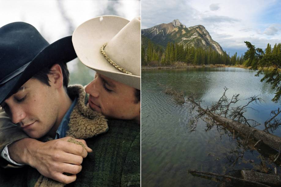 <strong>Brokeback Mountain <a href="https://viajeaqui.abril.com.br/paises/canada" rel="(Alberta, Canadá)">(Alberta, Canadá)</a></strong><br /> A famosa Brokeback Mountain onde os cowboys Jack Twist (Jake Gyllenhaal) e Ennis del Mar (Heath Ledger) trabalharam juntos e viveram um romance proibido não existe. No conto de Annie Proulx, que deu origem ao filme, os dois personagens pastoreiam ovelhas nas <strong>Montanhas Big Horn</strong>, no estado americano de <strong>Wyoming</strong>. O diretor Ang Lee, porém, escolheu as montanhas de Alberta (foto), no Canadá, para as filmagens <strong>Brokeback Mountain <a href="https://viajeaqui.abril.com.br/paises/canada" rel="(Alberta, Canadá)">(Alberta, Canadá)</a></strong><br /> A famosa Brokeback Mountain onde os cowboys Jack Twist (Jake Gyllenhaal) e Ennis del Mar (Heath Ledger) trabalharam juntos e viveram um romance proibido não existe. No conto de Annie Proulx, que deu origem ao filme, os dois personagens pastoreiam ovelhas nas <strong>Montanhas Big Horn</strong>, no estado americano de <strong>Wyoming</strong>. O diretor Ang Lee, porém, escolheu as montanhas de Alberta (foto), no Canadá, para as filmagens
