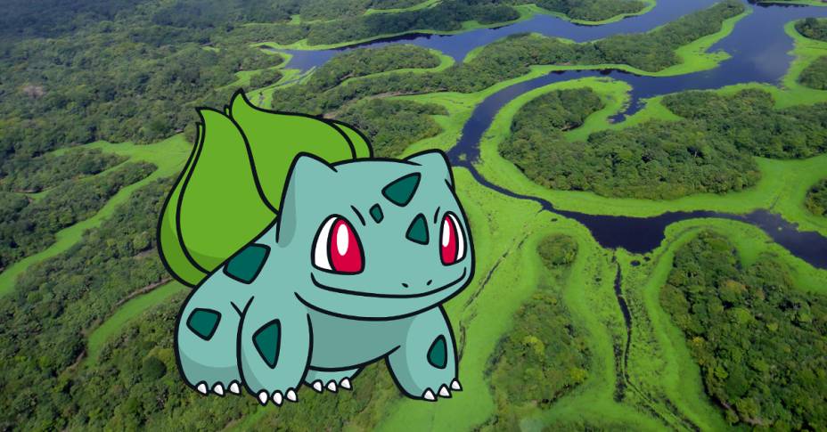 <strong>BULBASSAURO: REGIÃO AMAZÔNICA </strong>O pokémon tipo planta mais amado da cidade de Pallet poderia estar bem pertinho, em território nacional. Isso porque o Bulbassauro parece ser a personificação da mistura entre um animal tropical e a própria floresta: como se não bastasse parecer um sapo enorme, o bichão ainda carrega um casulo nas costas que parece um broto de alguma planta, e de onde saem coisas como sementes, folhas e longos cipós. Hoje são conhecidas 5.800 espécies de sapos, rãs e pererecas no mundo todo, e, desse total, nada menos do que 600 vivem na Amazônia. É um bom palpite acreditar que nosso pokémon-anfíbio estaria por lá também, certo?