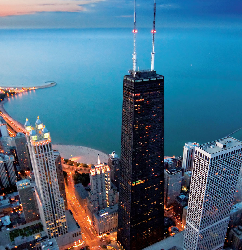 Chicago non-stop. Visão do Lago Michigan do observatório do John Hancock Center Chicago non-stop. Visão do Lago Michigan do observatório do John Hancock Center