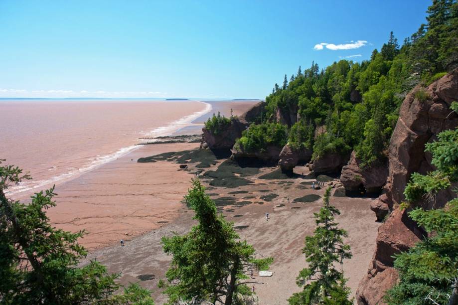 <strong>Hopewell Rocks, Bay of Fundy, Canadá</strong> Quem já foi a <a href="https://viajeaqui.abril.com.br/cidades/br-ma-sao-luis">São Luis do Maranhão</a> sabe bem o que é uma maré que sobe e desce bastante. Enquanto lá a diferença entre baixa e alta pode chegar a respeitáveis seis metros, na Baía de Fundy, nordeste do <a href="https://viajeaqui.abril.com.br/paises/canada">Canadá</a>, o sobe e desce pode chegar a incríveis 17 metros, a maior do mundo. Ou seja, se é para ver a paisagem, que seja em um lugar bem seguro. <a href="https://www.booking.com/searchresults.pt-br.html?aid=332455&lang=pt-br&sid=eedbe6de09e709d664615ac6f1b39a5d&sb=1&src=index&src_elem=sb&error_url=https%3A%2F%2Fwww.booking.com%2Findex.pt-br.html%3Faid%3D332455%3Bsid%3Deedbe6de09e709d664615ac6f1b39a5d%3Bsb_price_type%3Dtotal%26%3B&ss=Canad%C3%A1&ssne=Ilhabela&ssne_untouched=Ilhabela&checkin_monthday=&checkin_month=&checkin_year=&checkout_monthday=&checkout_month=&checkout_year=&no_rooms=1&group_adults=2&group_children=0&from_sf=1&ss_raw=+Canad%C3%A1+&ac_position=0&ac_langcode=xb&dest_id=38&dest_type=country&search_pageview_id=1ac371d862ea0961&search_selected=true&search_pageview_id=1ac371d862ea0961&ac_suggestion_list_length=5&ac_suggestion_theme_list_length=0" target="_blank" rel="noopener"><em>Busque hospedagens no Canadá no Booking.com</em></a>