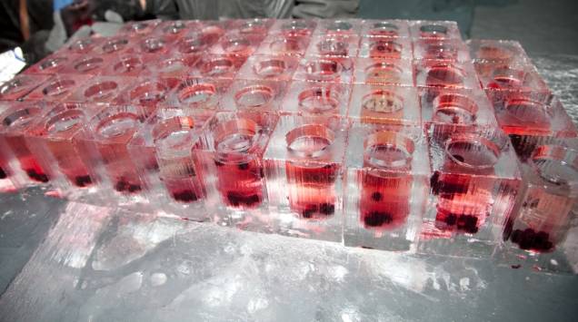 Como é de se esperar, os drinks do Absolut Bar são todos on the rocks, ou melhor, os próprios copos são feitos de gelo Como é de se esperar, os drinks do Absolut Bar são todos on the rocks, ou melhor, os próprios copos são feitos de gelo