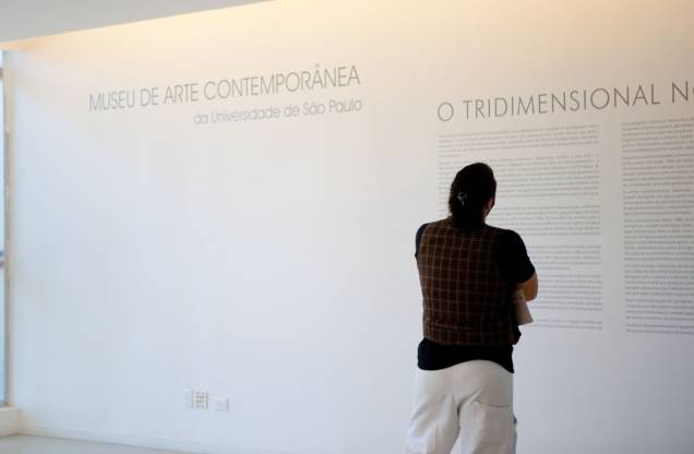 Visitante observa o painel explicativo no MAC USP, em sua nova sede no Ibirapuera, em São Paulo Visitante observa o painel explicativo no MAC USP, em sua nova sede no Ibirapuera, em São Paulo