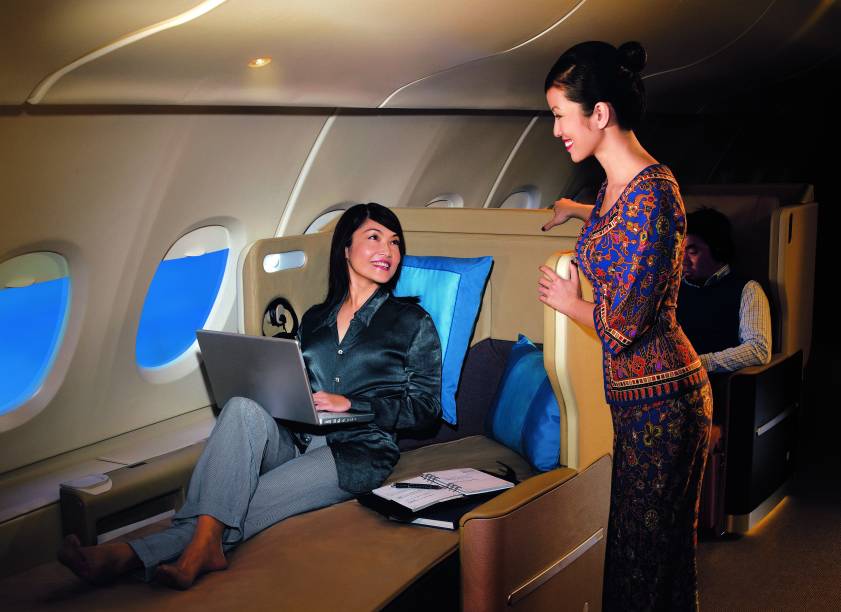 Cabine da classe executiva do A340 da Singapore Airlines