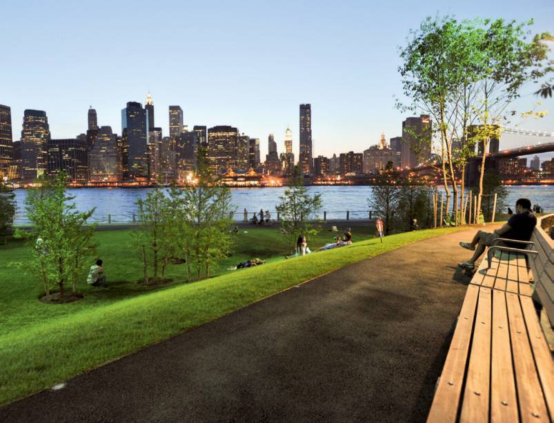 Skyline de Manhanttan visto da Brooklyn Bridge Park