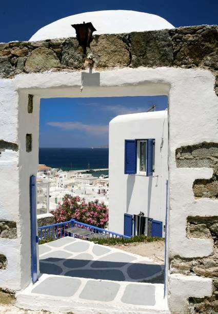 Aproveitando a geografia da região, foram construídas as famosas casinhas brancas à beira do penhasco desenhado por um vulcão que teve uma série de erupções em 1650 a.C Aproveitando a geografia da região, foram construídas as famosas casinhas brancas à beira do penhasco desenhado por um vulcão que teve uma série de erupções em 1650 a.C