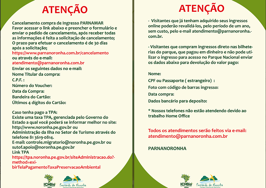 Comunicado Parque Nacional Marinho de Fernando de Noronha