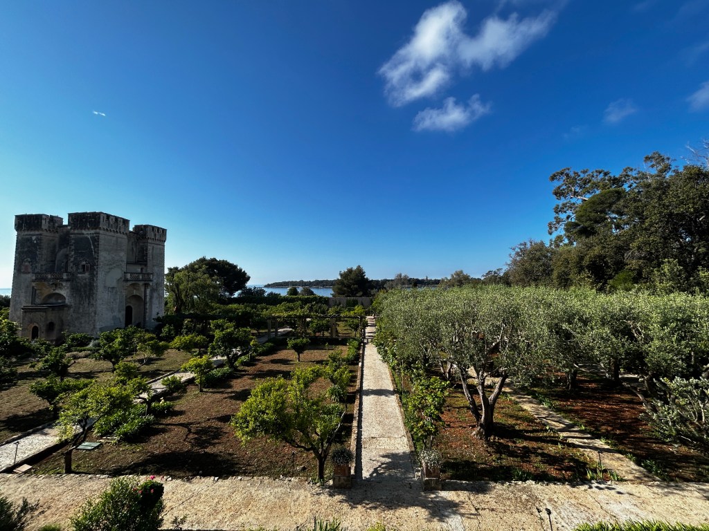 O mar ao longe: vista da piscina.