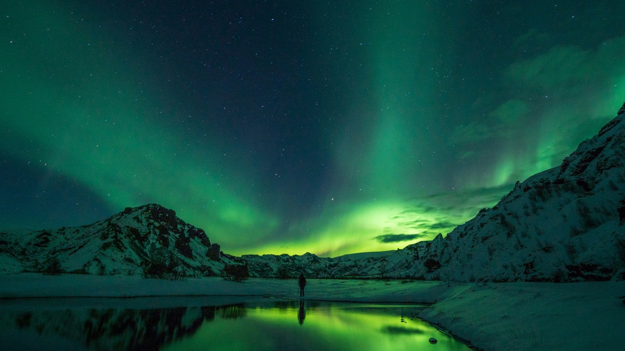 Aurora boreal em Thórsmörk, Islândia